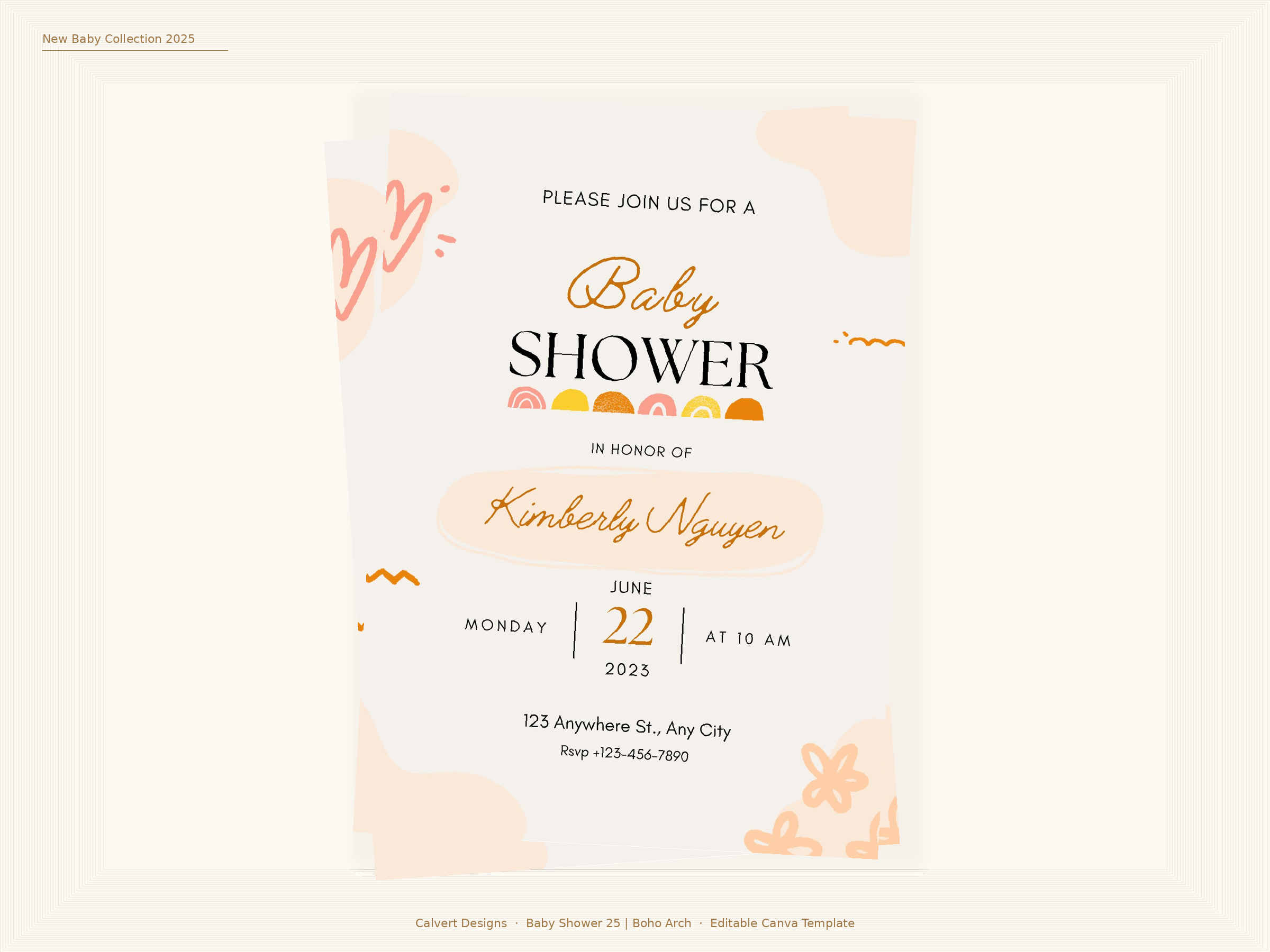 Baby Shower Invitation — Editable Canva Template | Boho Arch