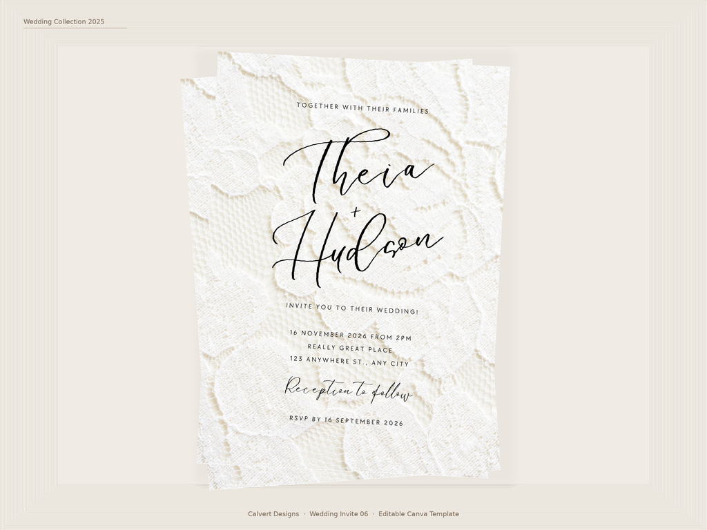 Wedding Invitation — Editable Canva Template | Lace