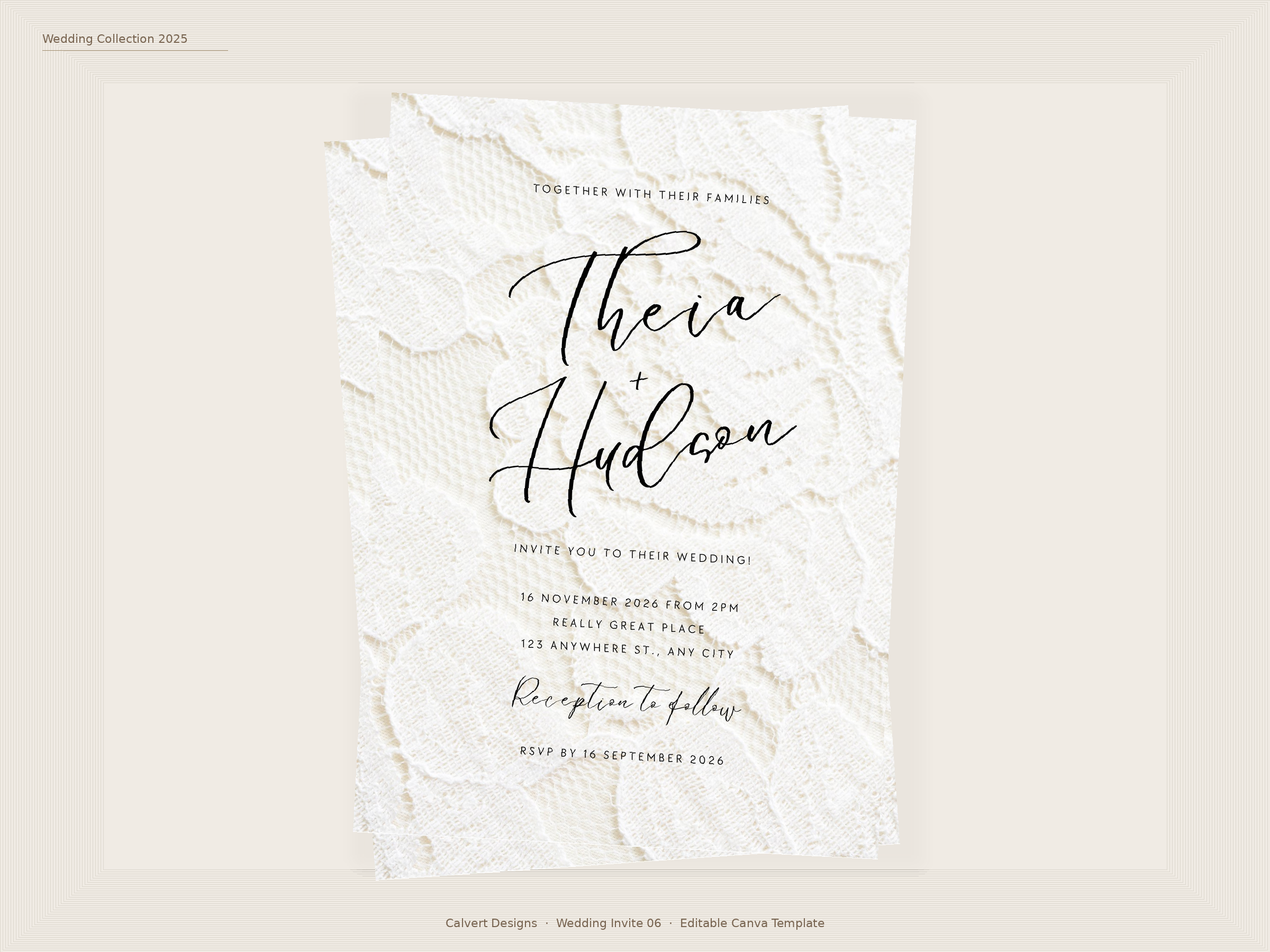Wedding Invitation — Editable Canva Template | Lace
