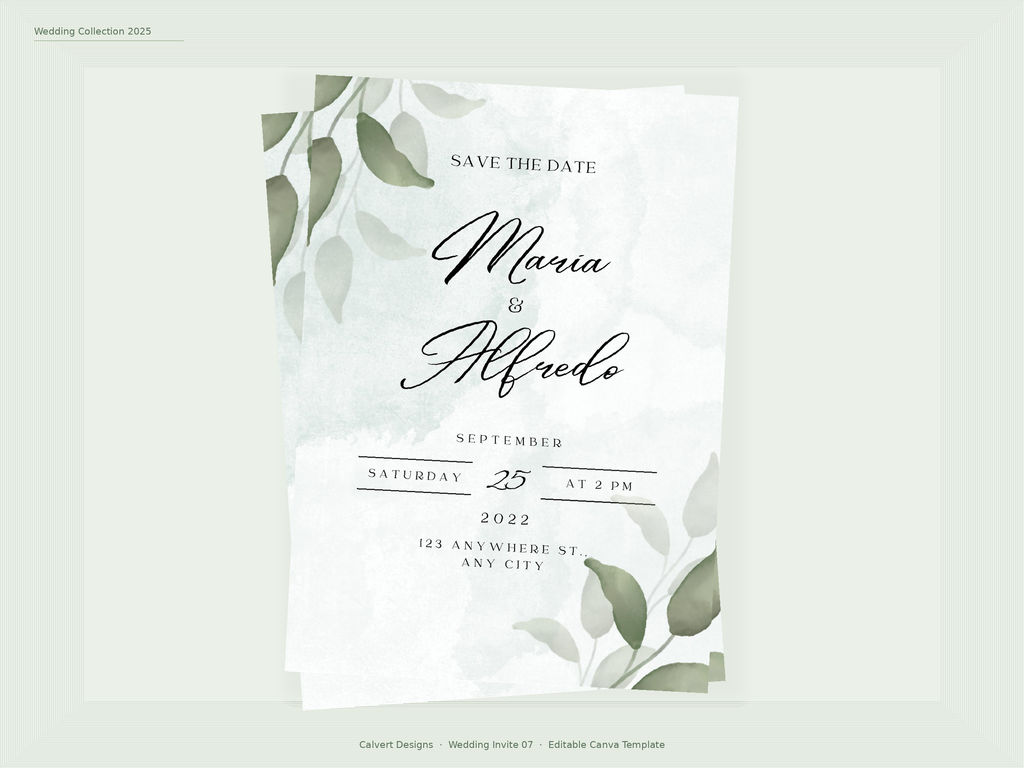 Wedding Invitation — Editable Canva Template | Sage Green Botanical