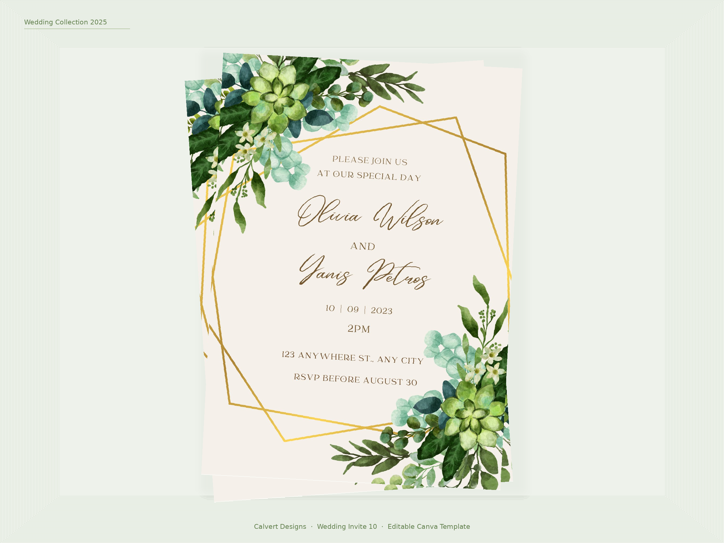 Wedding Invitation — Editable Canva Template | Succulent & Eucalyptus