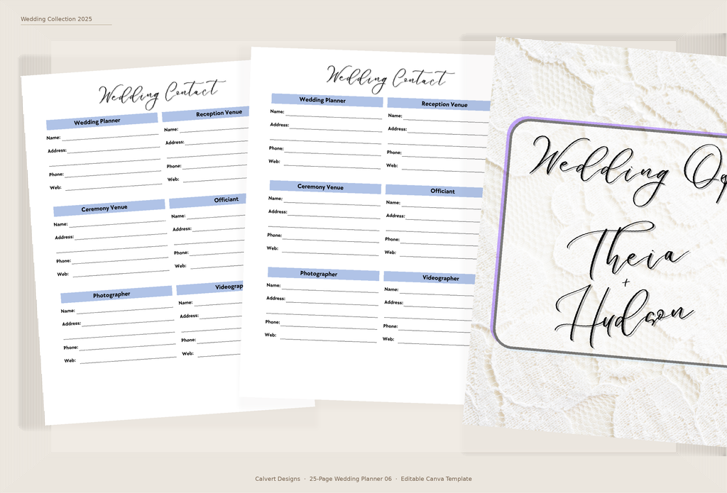Wedding Planner — Editable Canva Template (25 Pages) | Lace