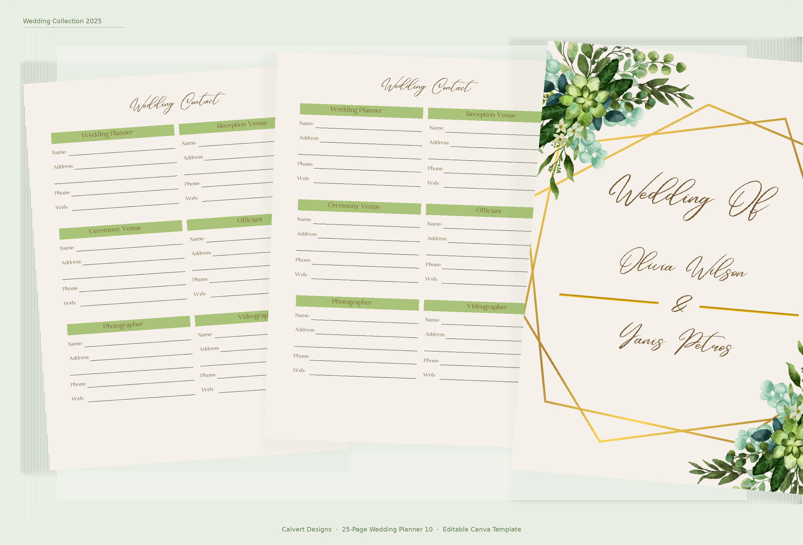 Wedding Planner — Editable Canva Template (25 Pages) | Succulent & Eucalyptus