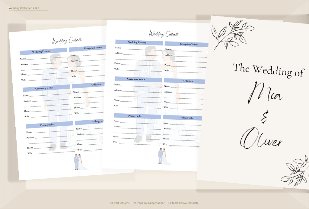 Wedding Planner — Editable Canva Template (25 Pages) | Botanical
