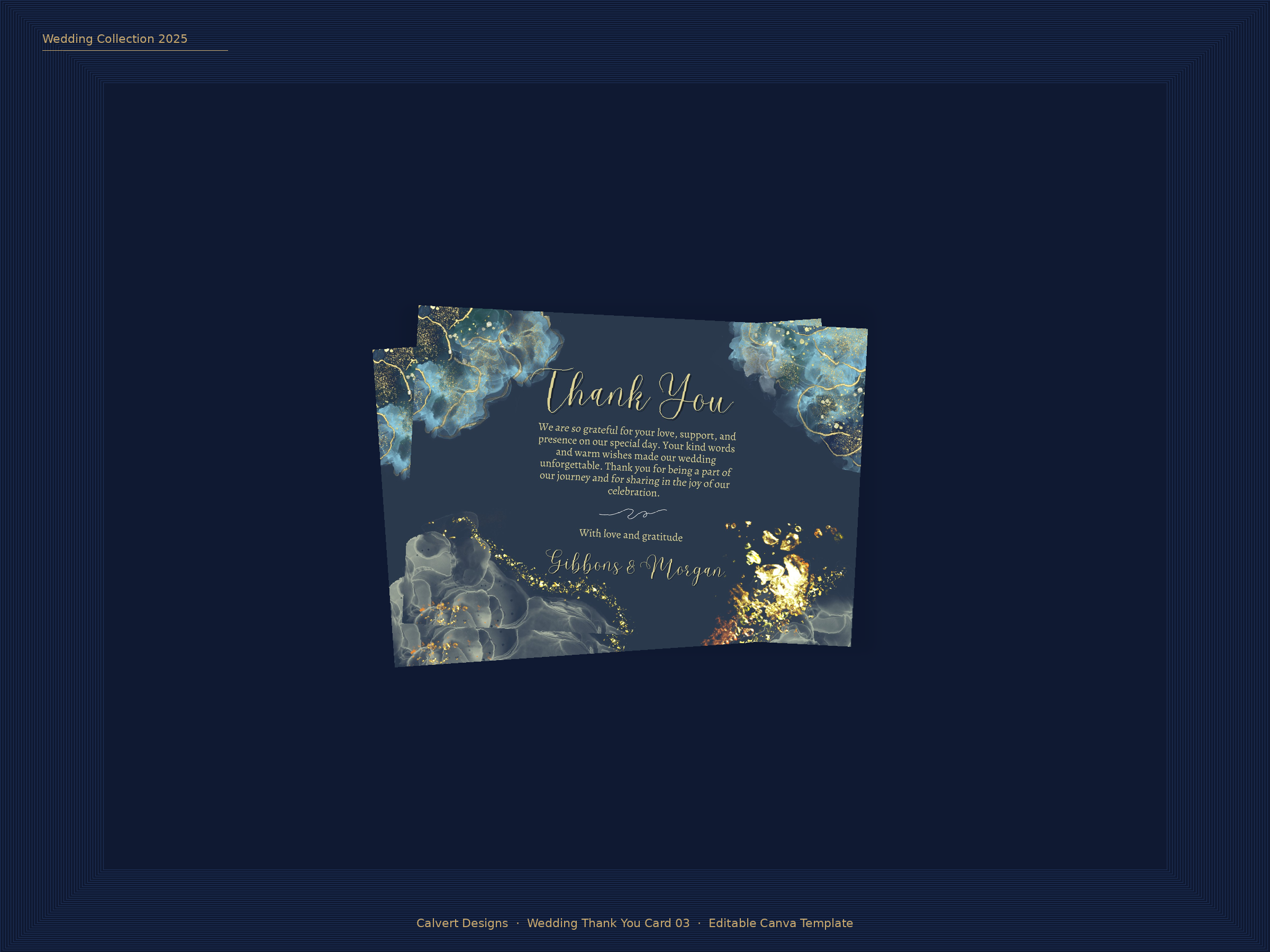 Wedding Thank You Card — Editable Canva Template | Navy & Gold