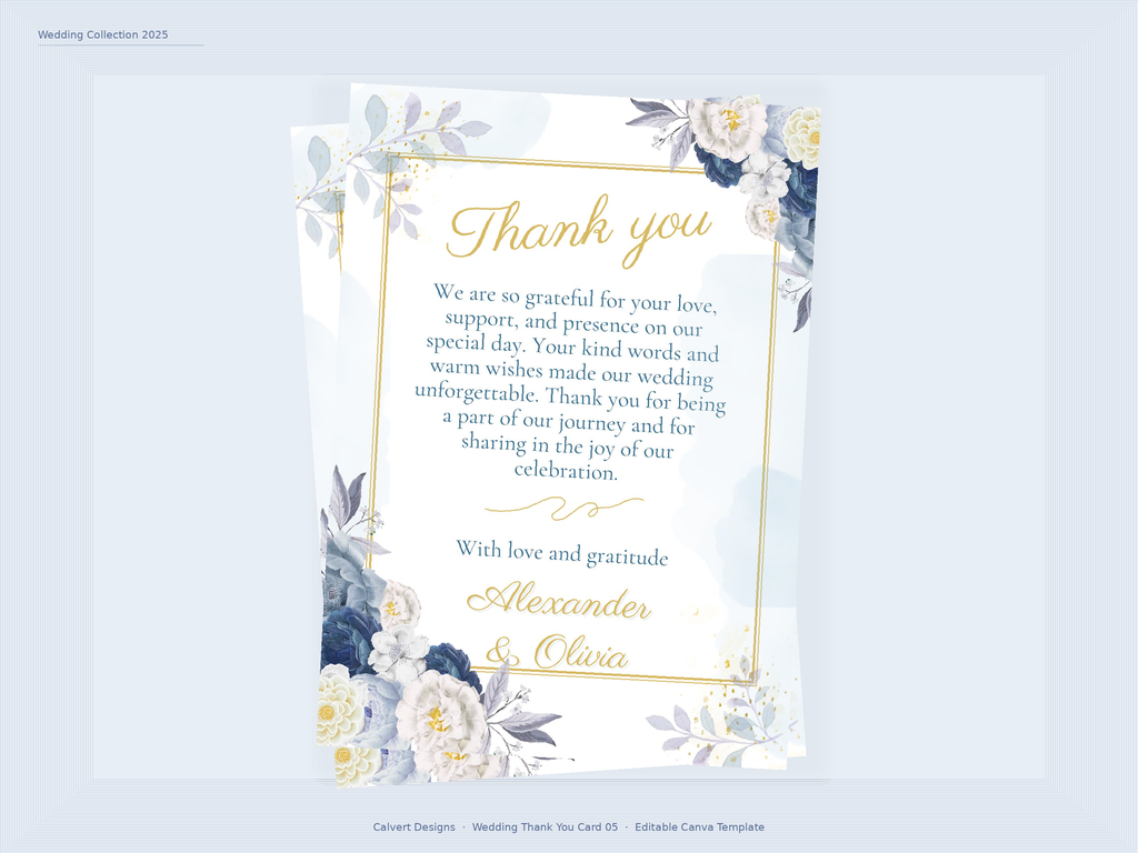 Wedding Thank You Card — Editable Canva Template | Blue Floral