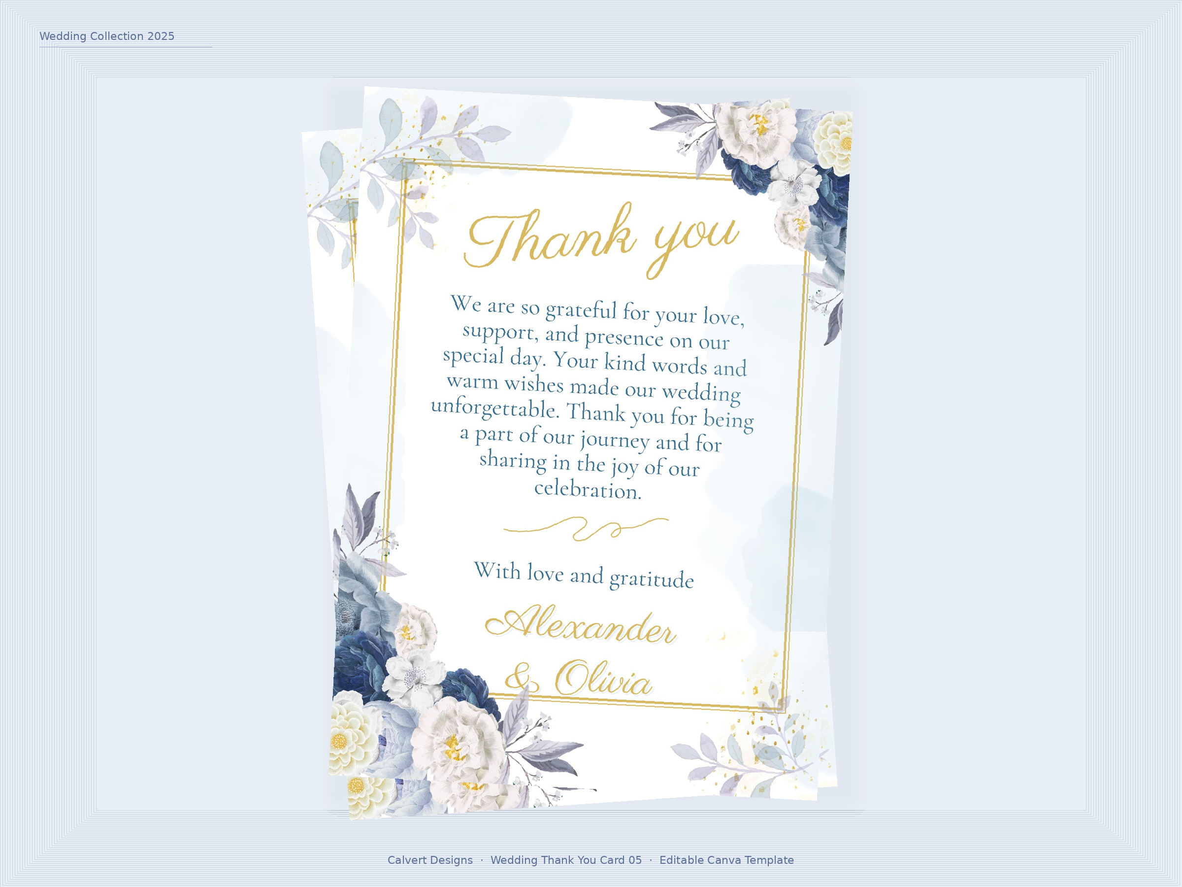 Wedding Thank You Card — Editable Canva Template | Blue Floral