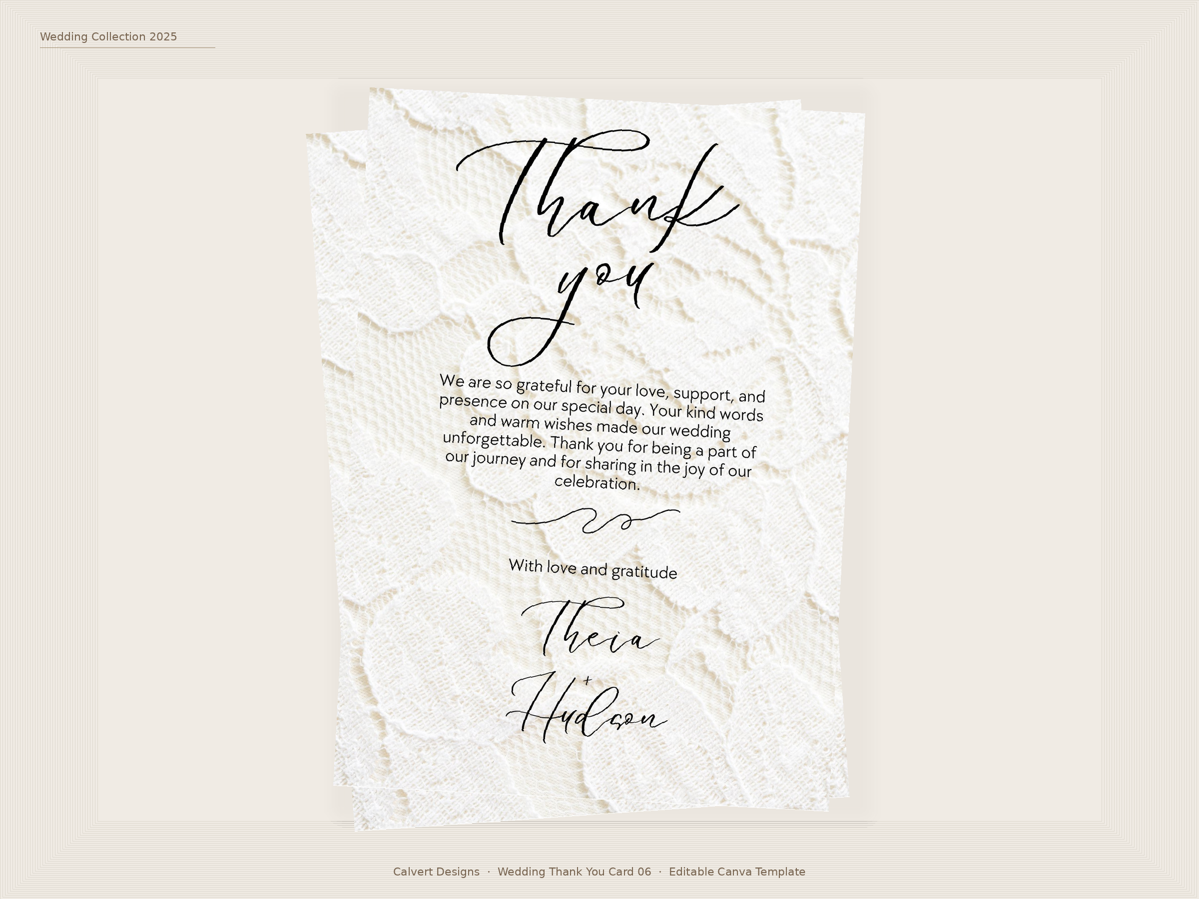 Wedding Thank You Card — Editable Canva Template | Lace