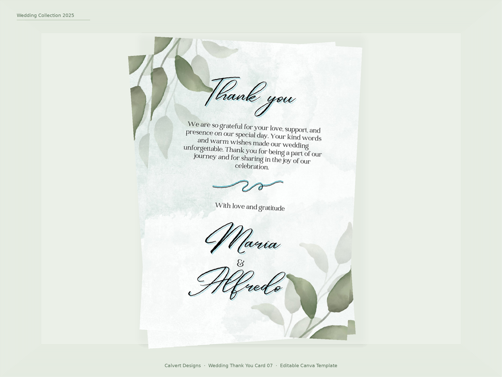 Wedding Thank You Card — Editable Canva Template | Sage Green Botanical