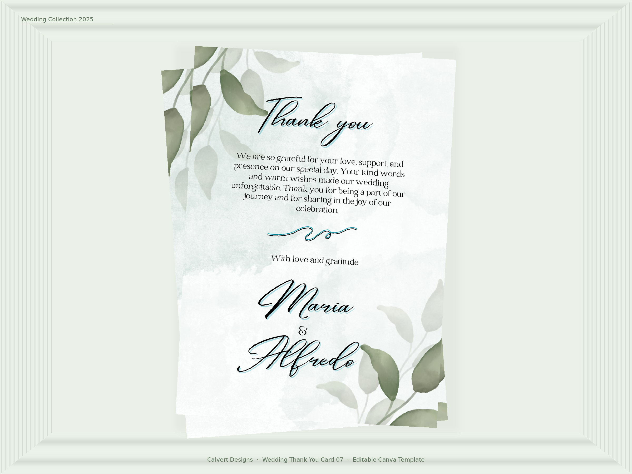 Wedding Thank You Card — Editable Canva Template | Sage Green Botanical