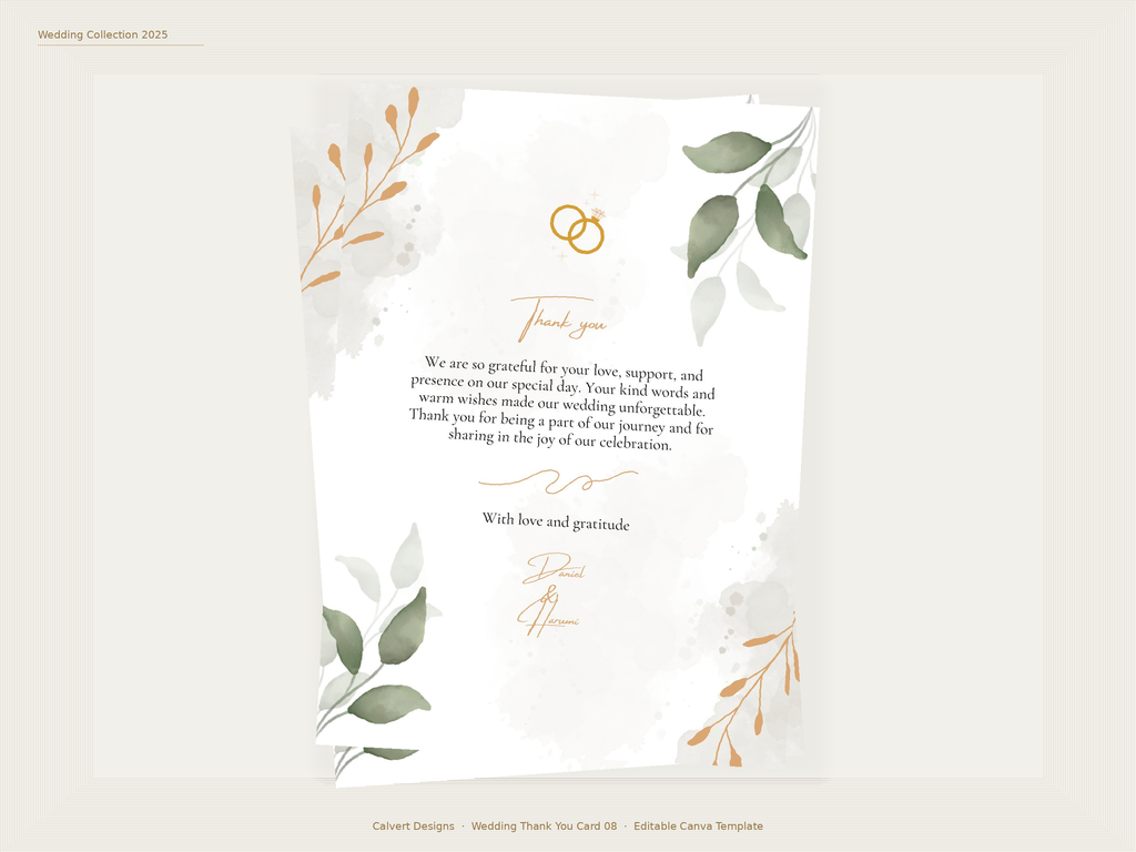 Wedding Thank You Card — Editable Canva Template | Gold Arch Botanical