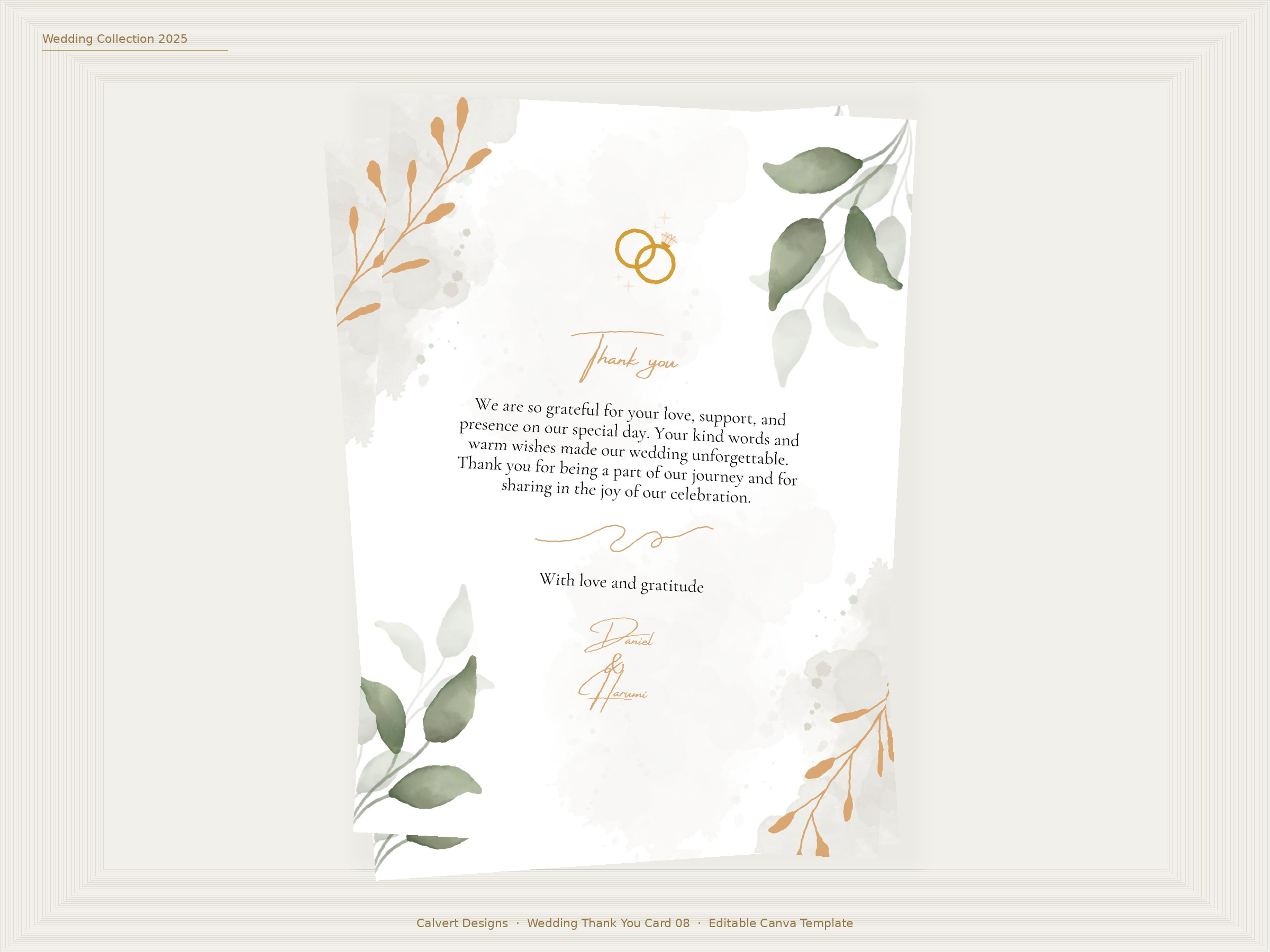 Wedding Thank You Card — Editable Canva Template | Gold Arch Botanical