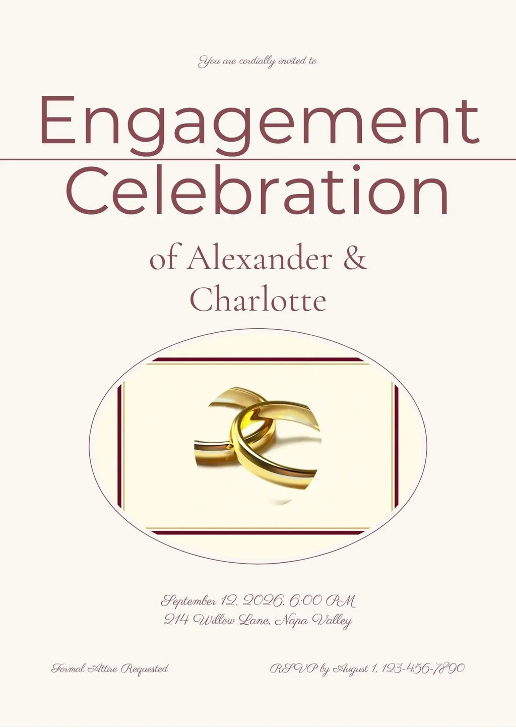 Burgundy Floral Photo Engagement Invitation – Editable Canva Template