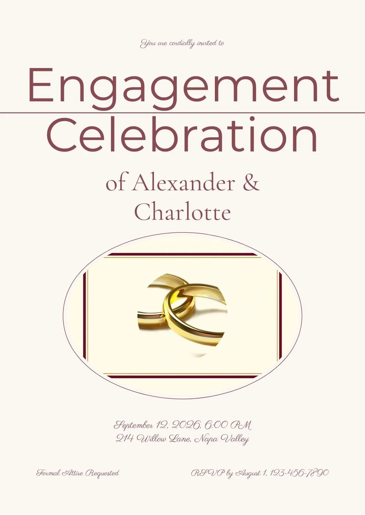 Burgundy Floral Photo Engagement Invitation – Editable Canva Template