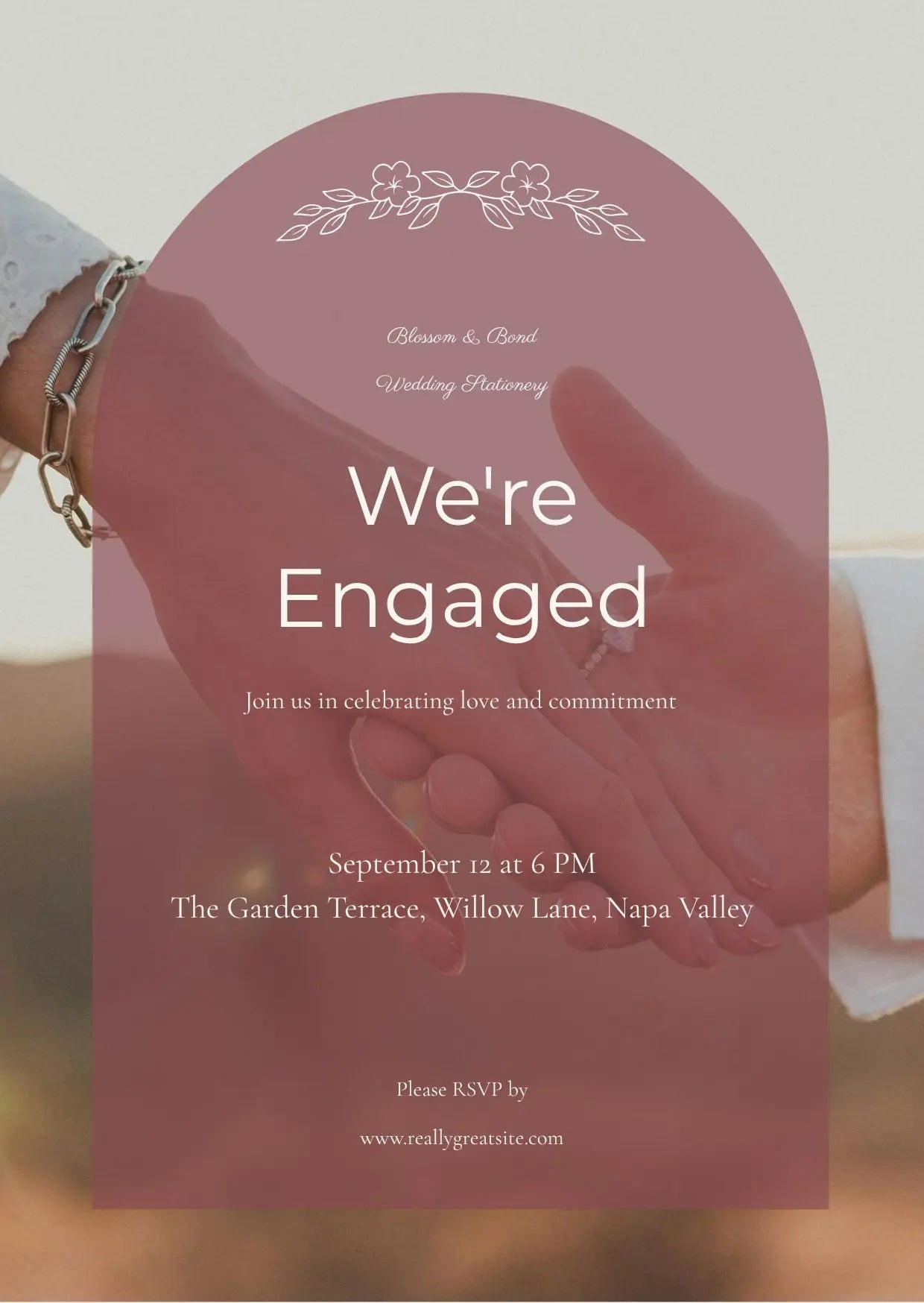 Classic Gold Rings Engagement Invitation – Editable Canva Template
