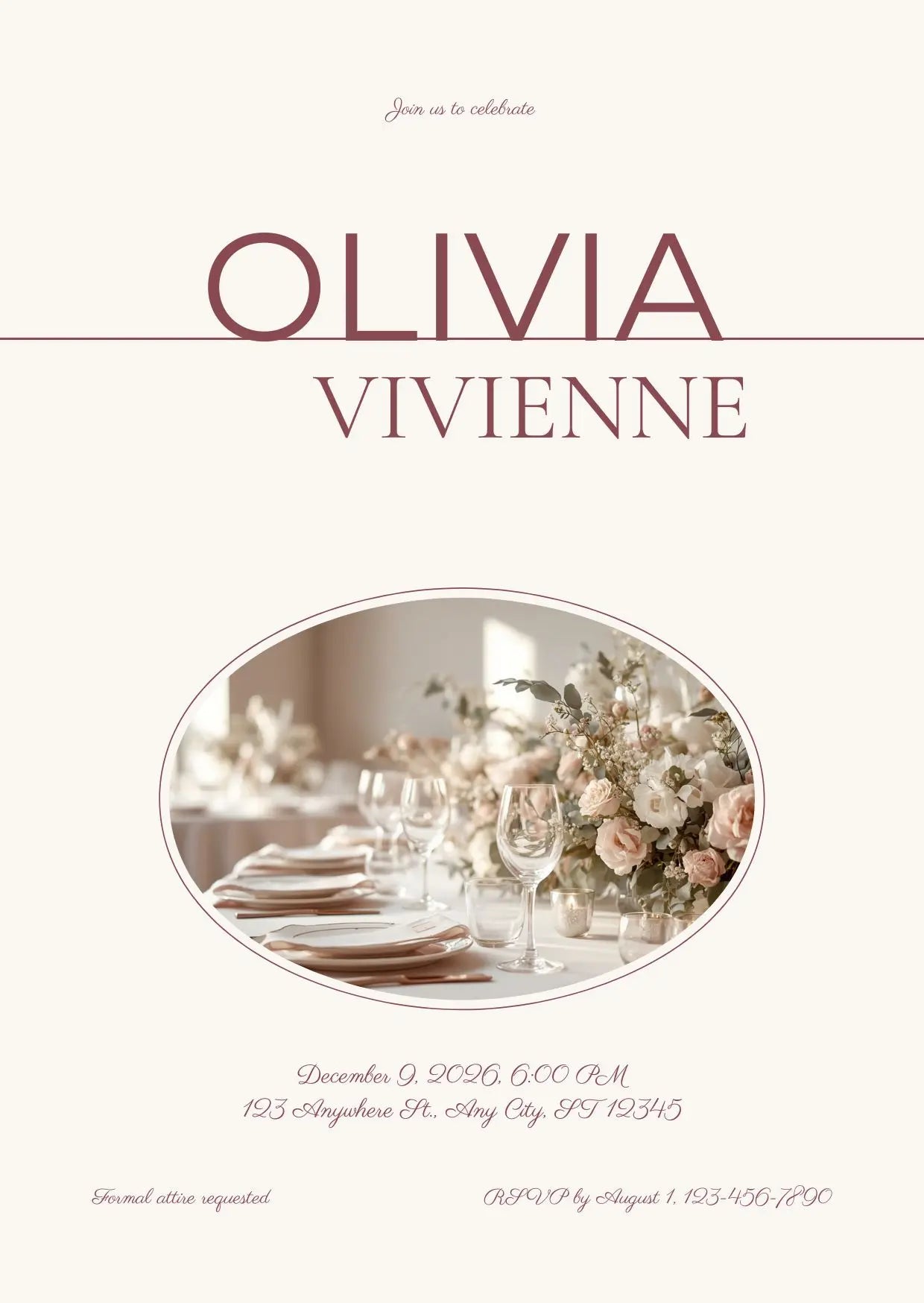 Elegant Oval Table Engagement Invitation – Editable Canva Template