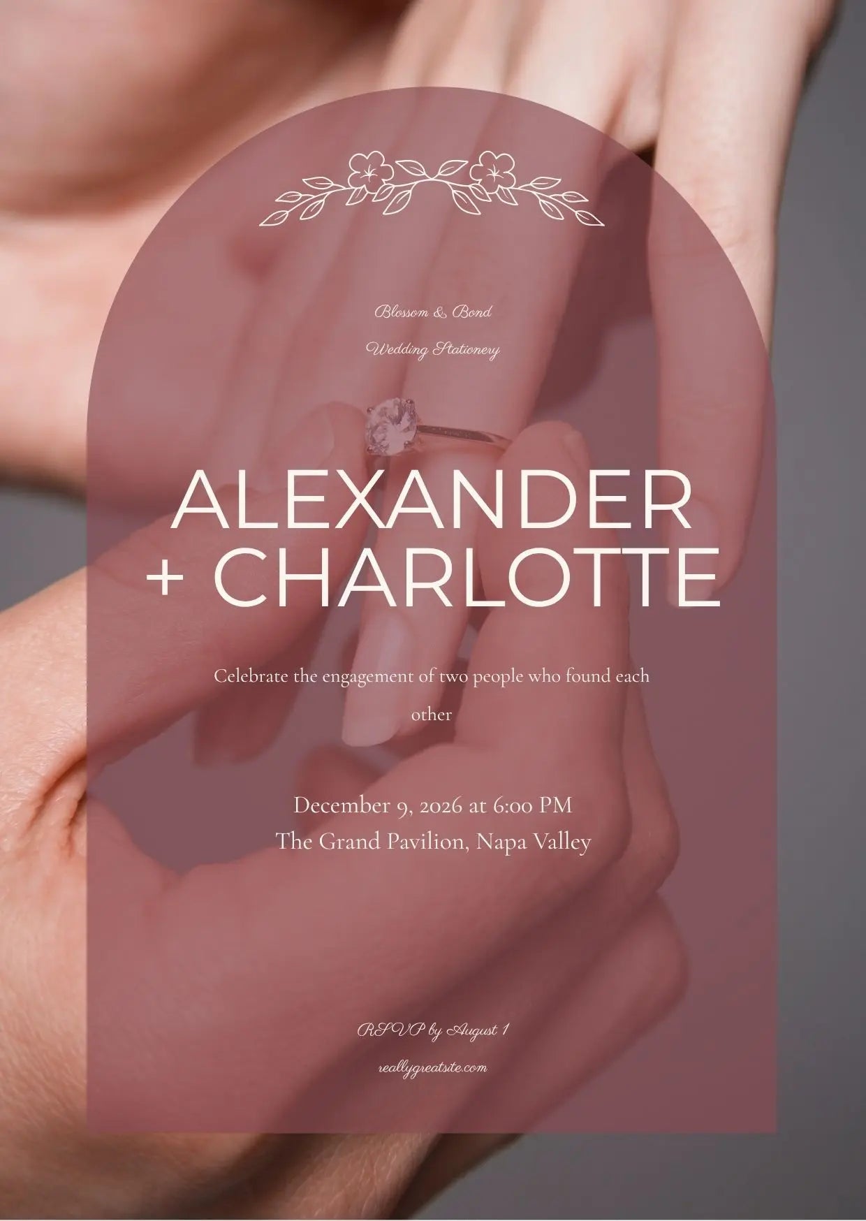 Ring Reveal Arch Engagement Invitation – Editable Canva Template