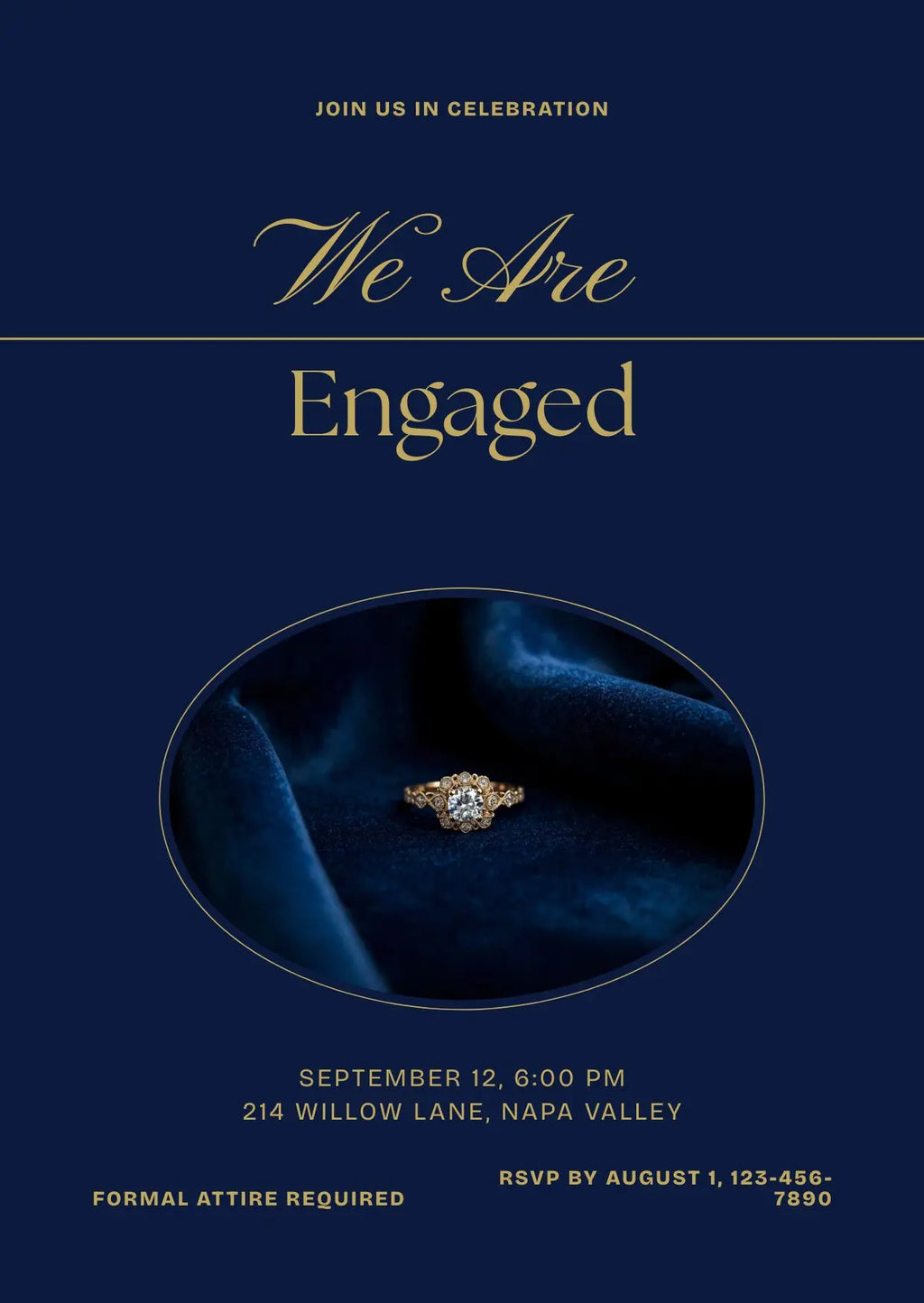 Navy & Gold Formal Engagement Invitation – Editable Canva Template