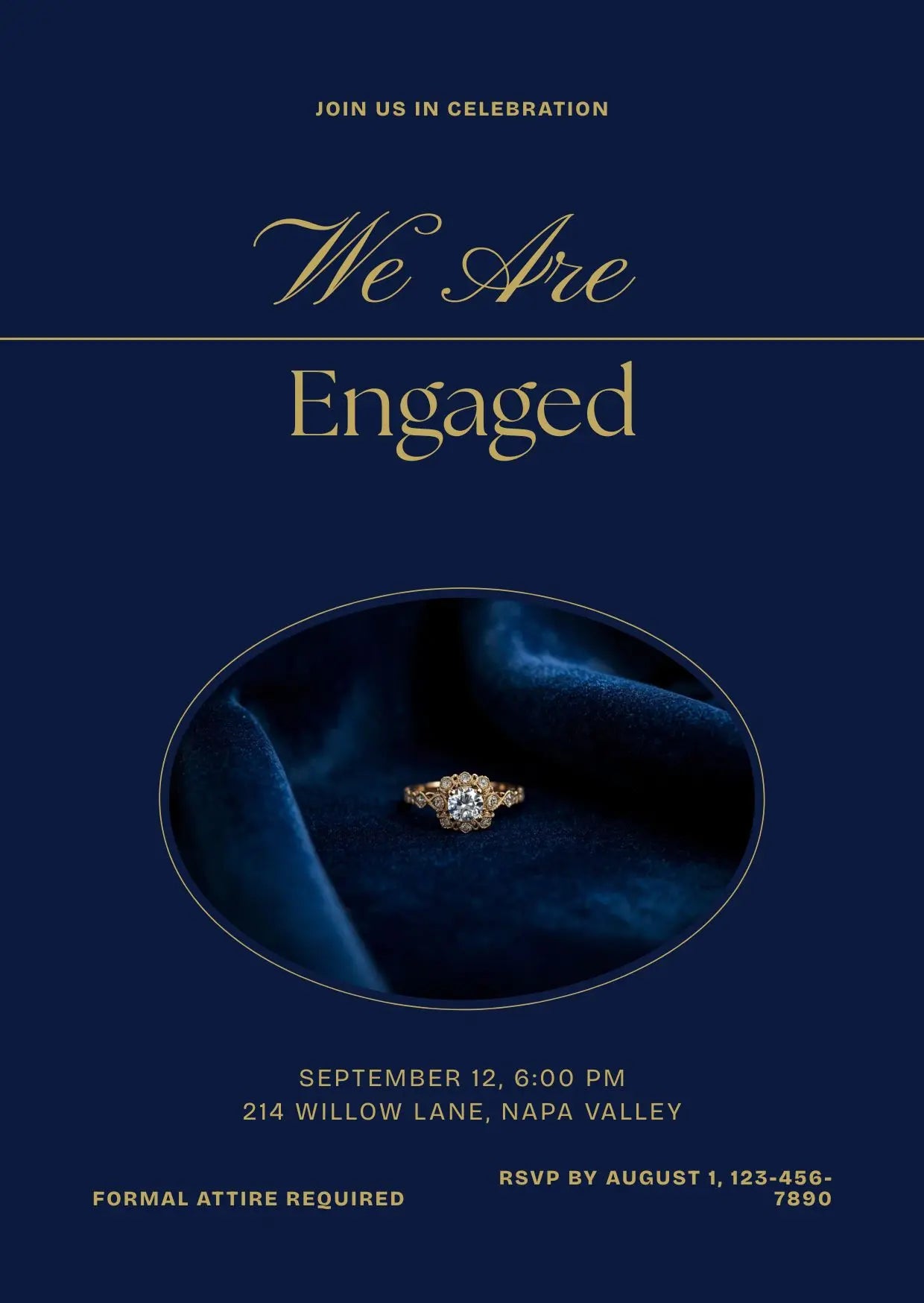 Navy & Gold Formal Engagement Invitation – Editable Canva Template