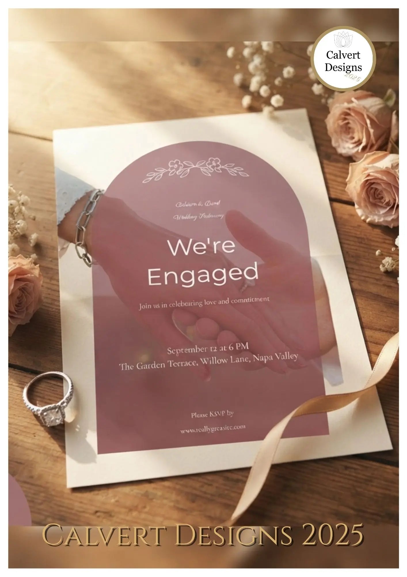 Classic Gold Rings Engagement Invitation – Editable Canva Template