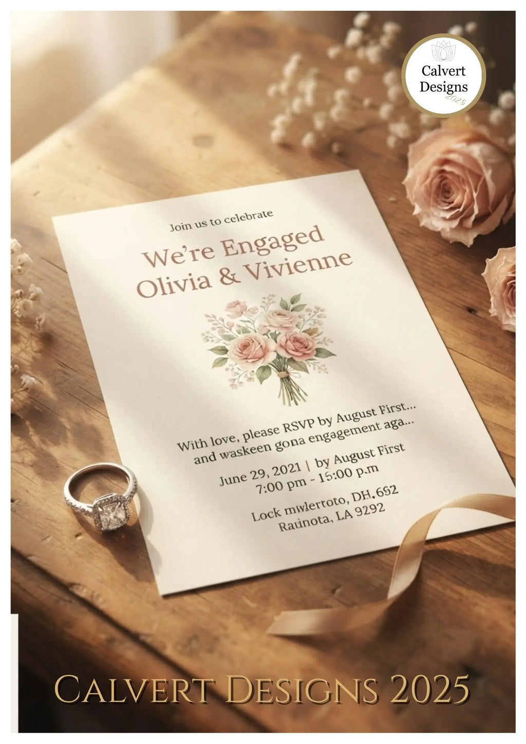 Blush Arch Photo Engagement Invitation – Editable Canva Template