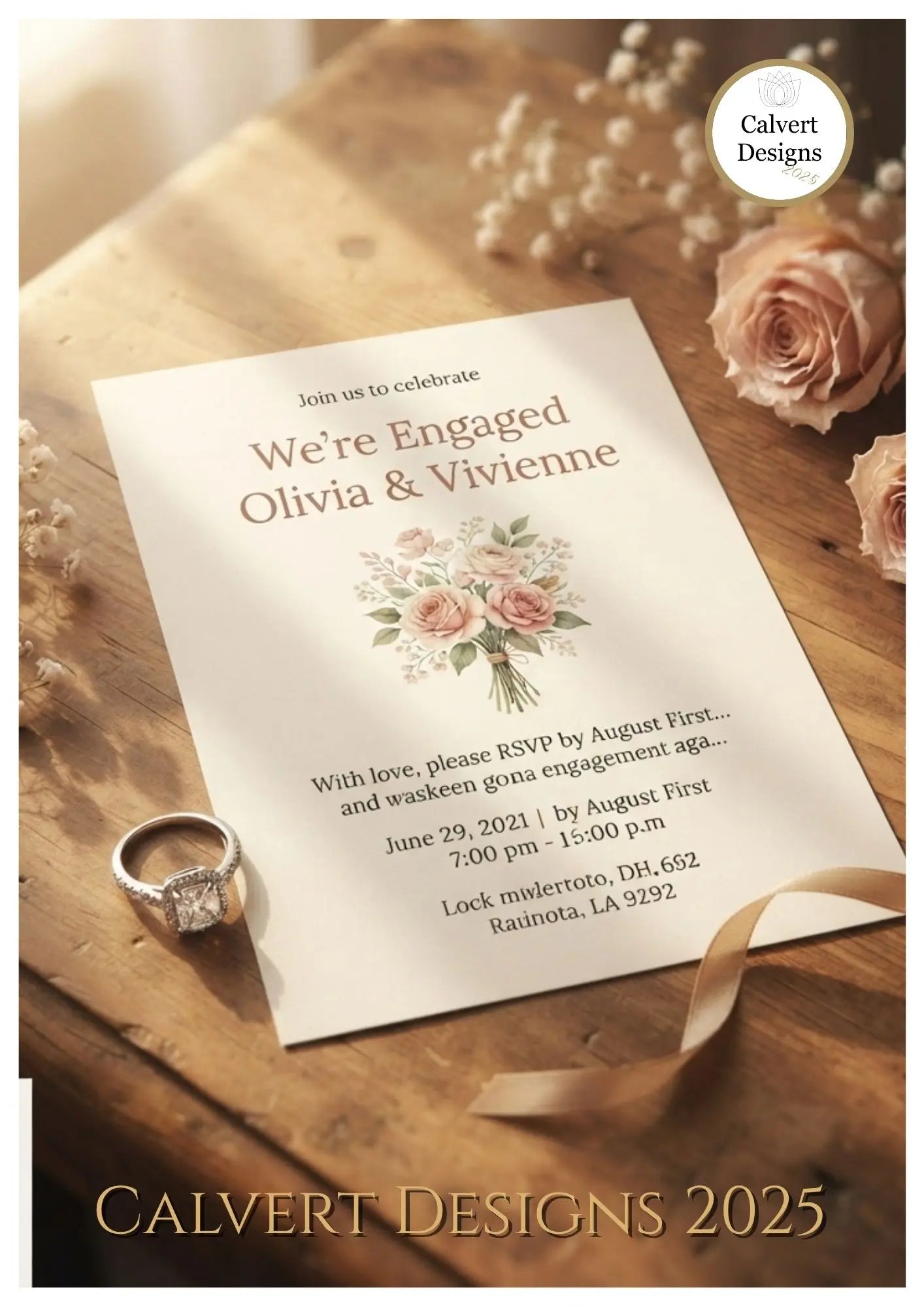 Blush Arch Photo Engagement Invitation – Editable Canva Template