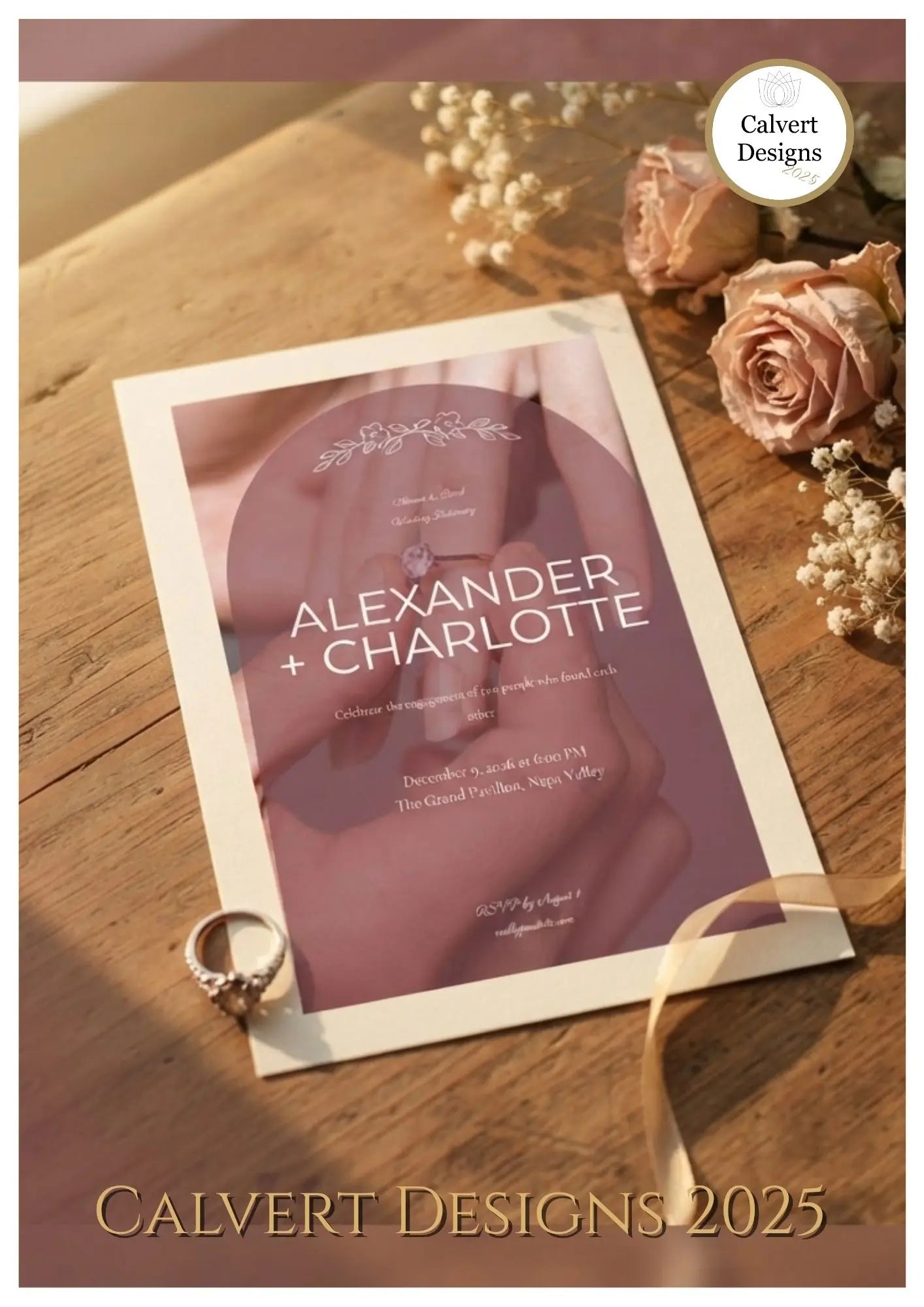 Ring Reveal Arch Engagement Invitation – Editable Canva Template