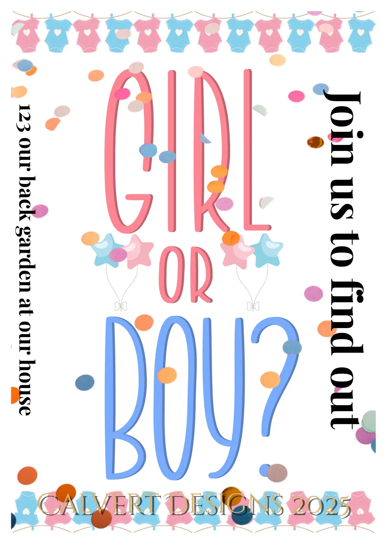 Girl or Boy Confetti Gender Reveal Invitation | Editable Canva Template | Printable Digital Download