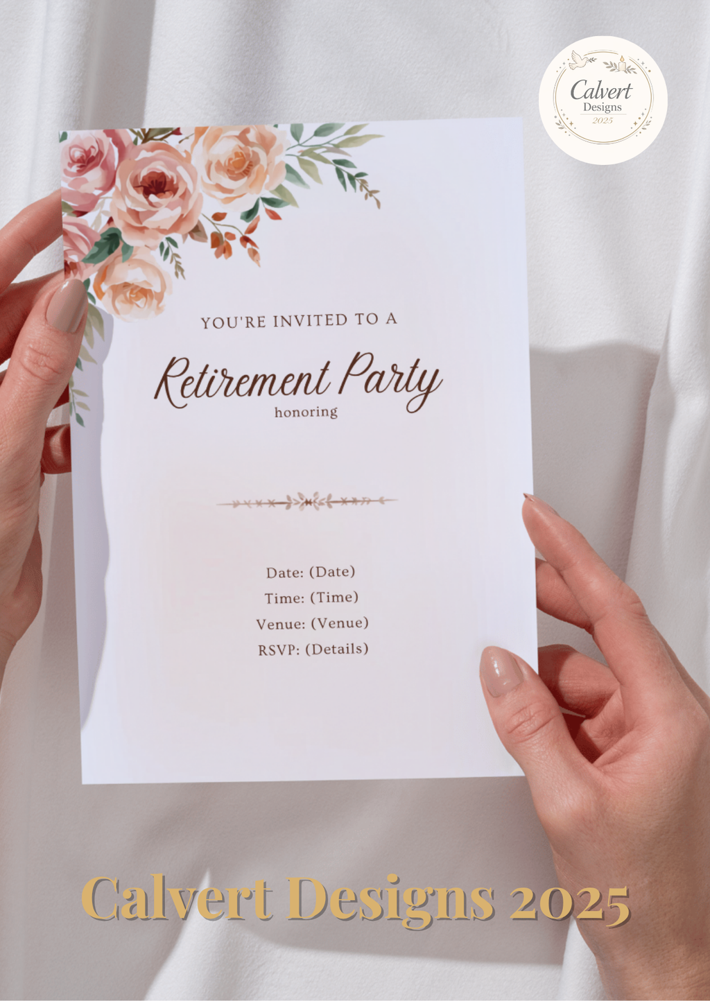 Vintage Rose Garden Retirement Party Invitation Template | Editable Canva | Blush Floral | Printable Instant Download UK