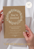 Kraft Wreath Retirement Party Invitation Template | Editable Canva | Rustic Botanical | Printable Instant Download UK