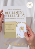 Modern Gold Champagne Retirement Celebration Invitation Template | Editable Canva | Elegant Split Panel | Printable Instant Download UK