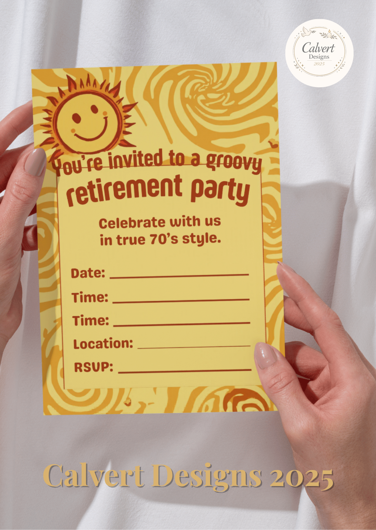 Groovy 70s Sun Retirement Party Invitation Template | Editable Canva | Fun Retro | Printable Instant Download UK