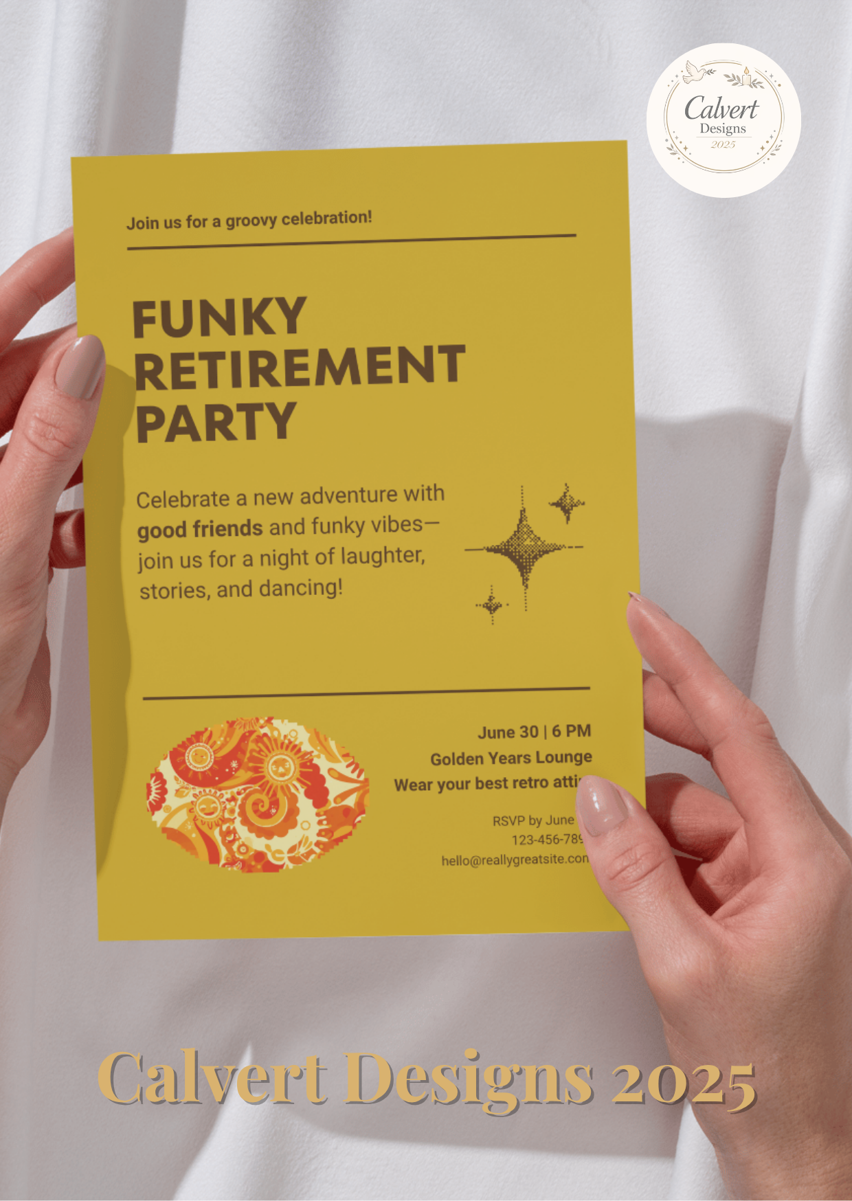 Funky Retro Retirement Party Invitation Template | Editable Canva | Bold Mustard | Printable Instant Download UK