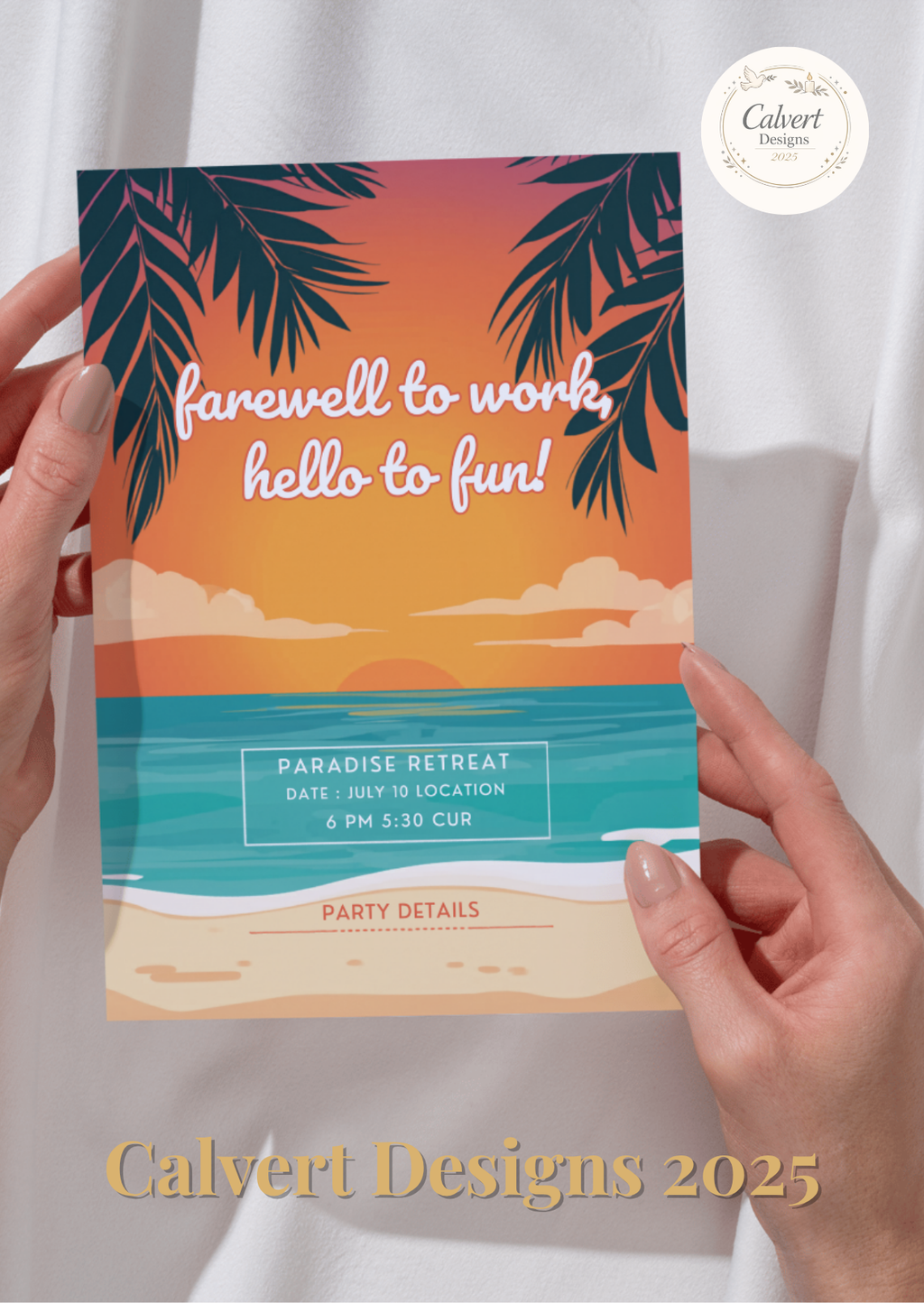 Tropical Sunset Beach Retirement Party Invitation Template | Editable Canva | Fun Summer | Printable Instant Download UK