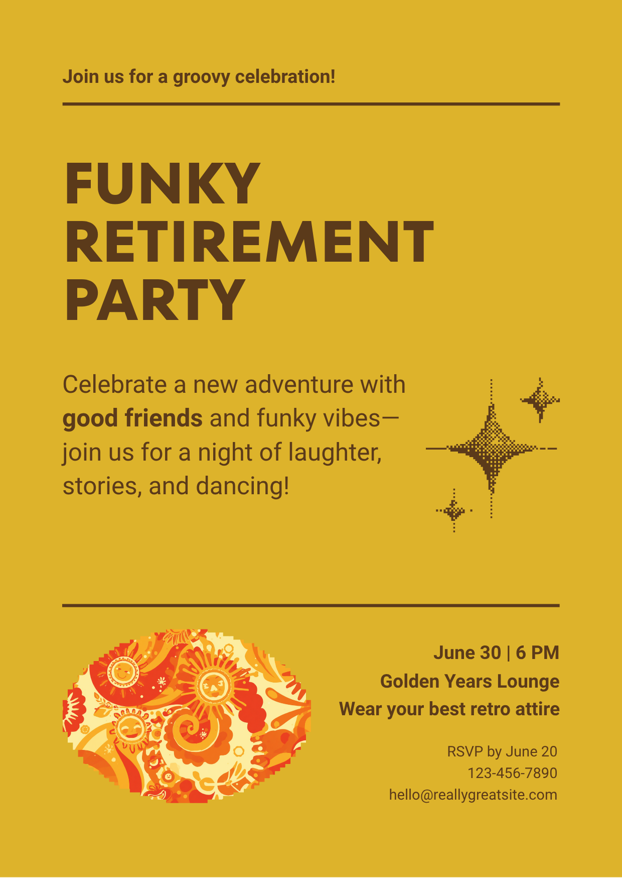 Funky Retro Retirement Party Invitation Template | Editable Canva | Bold Mustard | Printable Instant Download UK