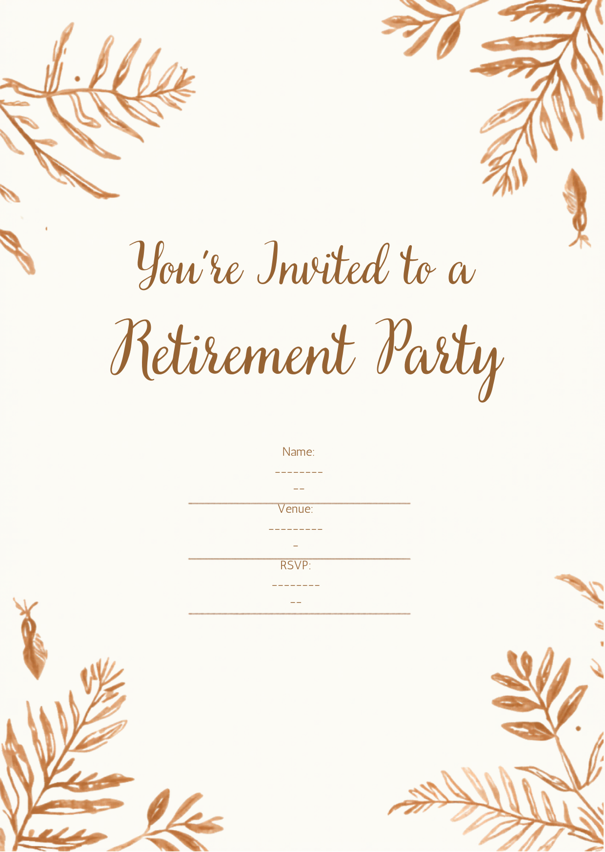 Watercolour Botanical Retirement Party Invitation Template | Editable Canva | Soft Terracotta | Printable Instant Download UK