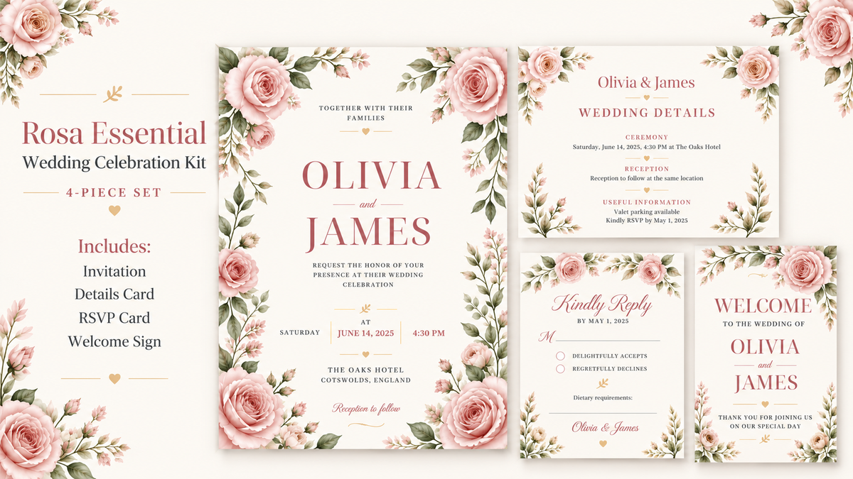 Rosa wedding 4-piece editable celebration kit