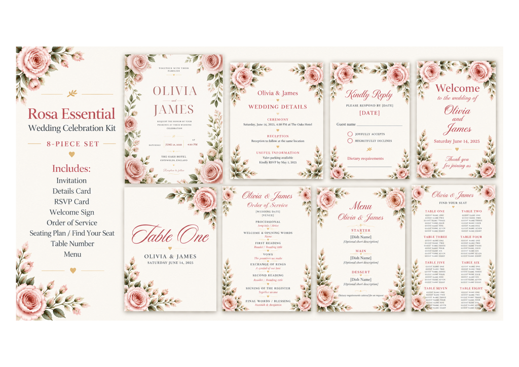 Rosa wedding 8-piece editable celebration kit
