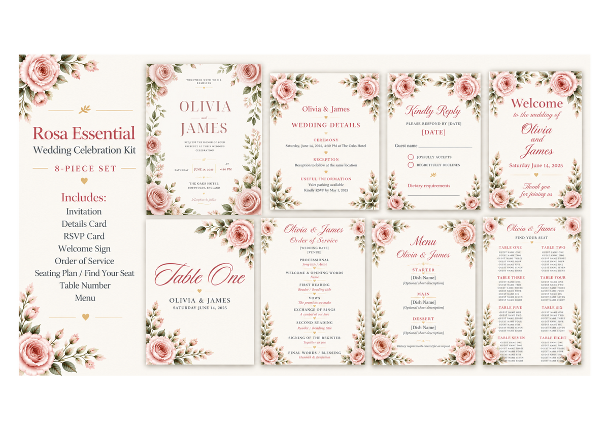 Rosa wedding 8-piece editable celebration kit