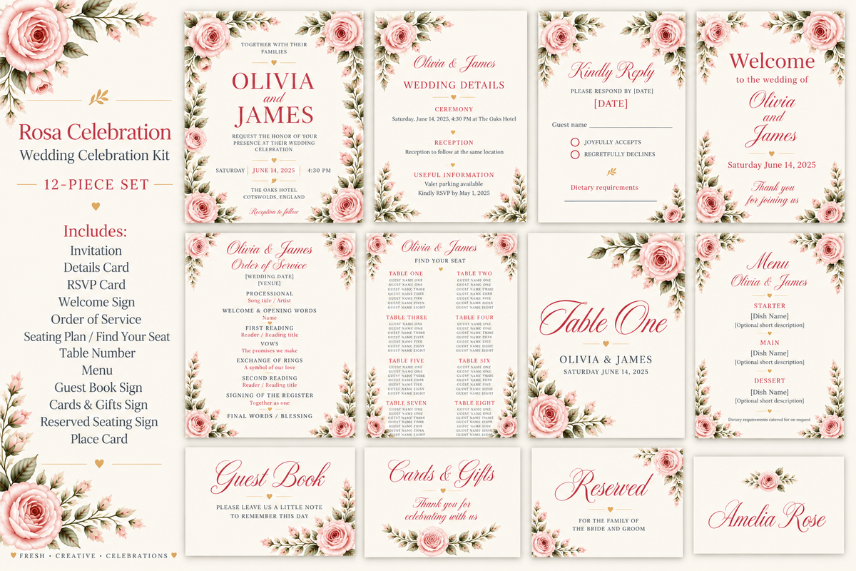 Rosa wedding 12-piece editable celebration kit