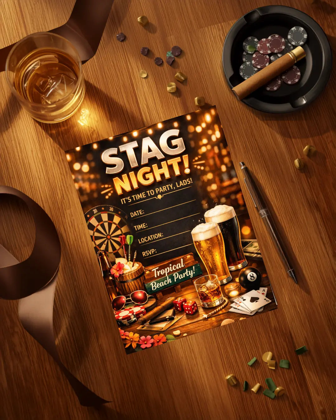 Stag Night Pub Party Invitation | Editable Canva Template | Darts & Beer Printable Invite