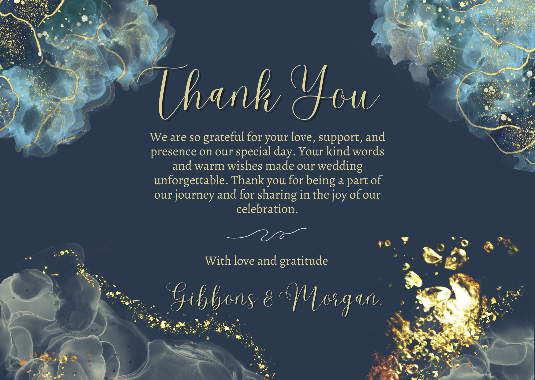 Wedding Thank You Card — Editable Canva Template | Navy & Gold