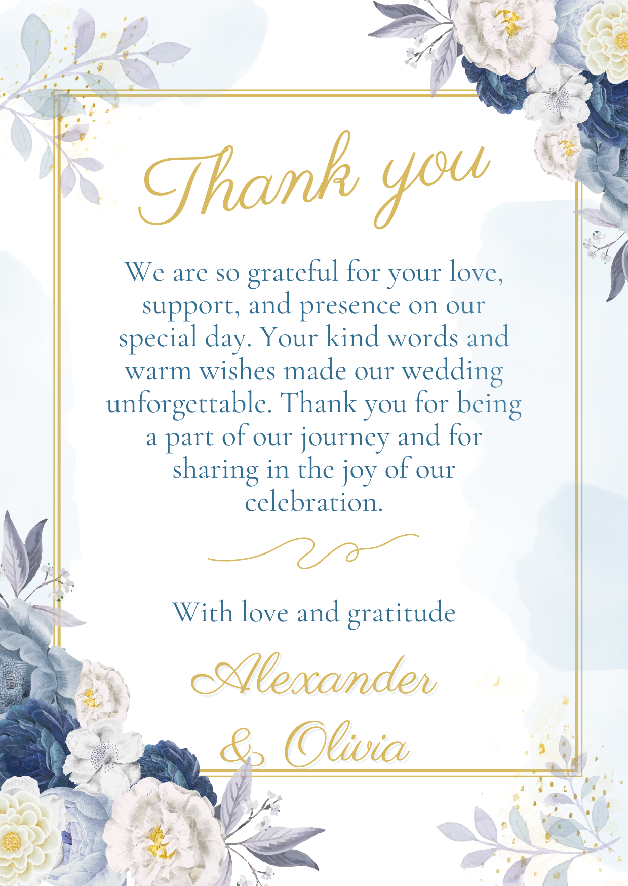 Wedding Thank You Card — Editable Canva Template | Blue Floral