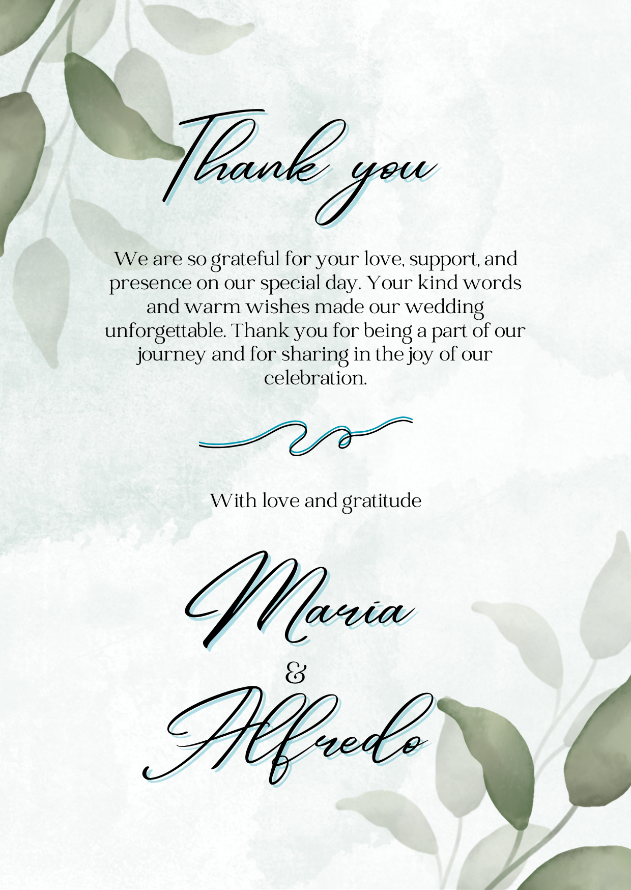 Wedding Thank You Card — Editable Canva Template | Sage Green Botanical