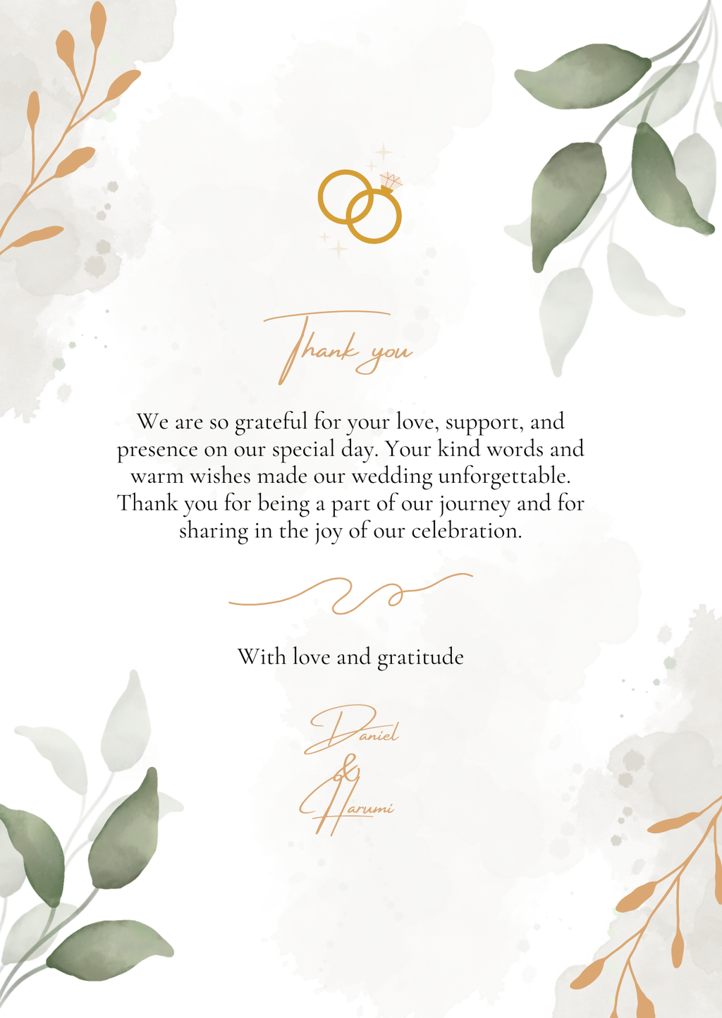Wedding Thank You Card — Editable Canva Template | Gold Arch Botanical