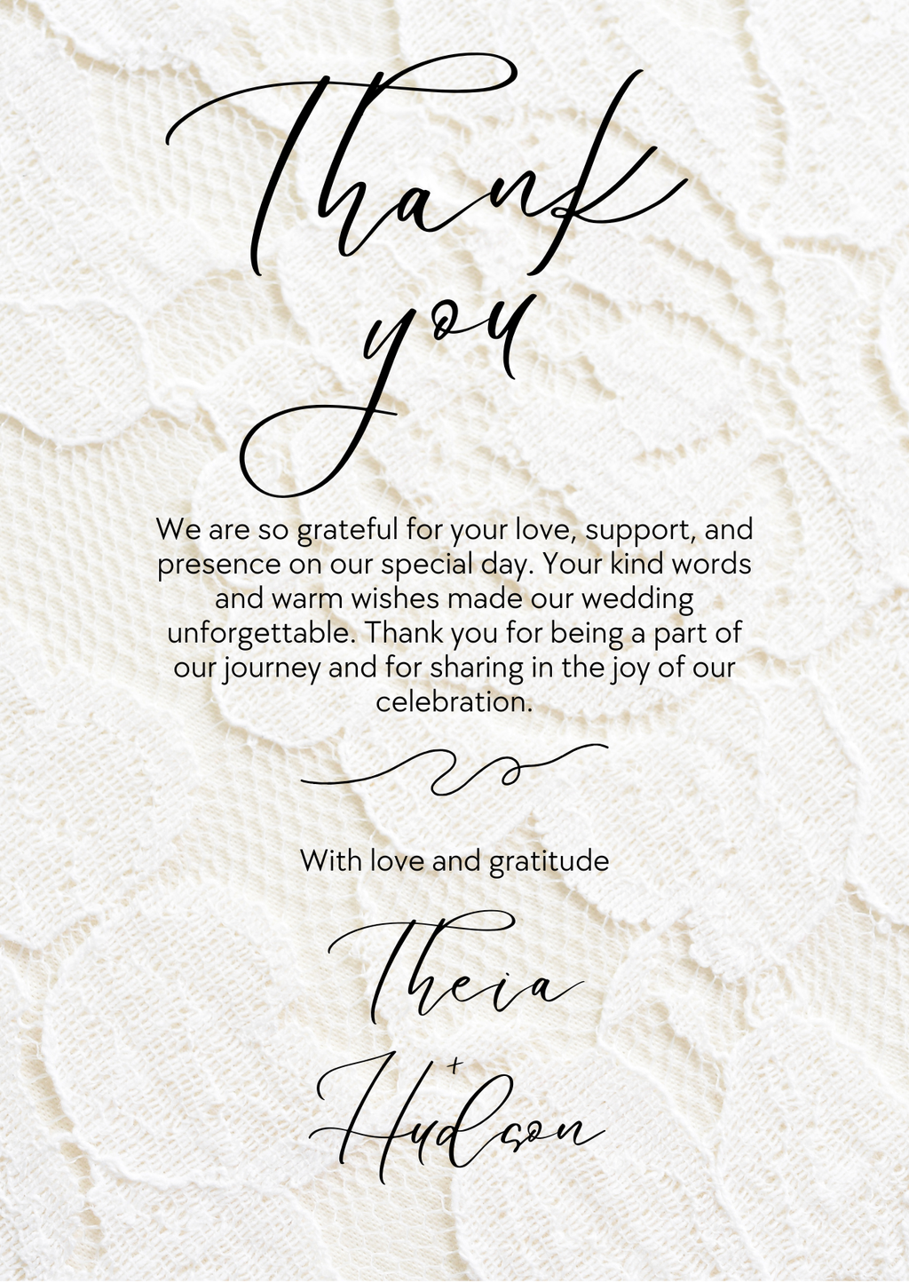 Wedding Thank You Card — Editable Canva Template | Lace