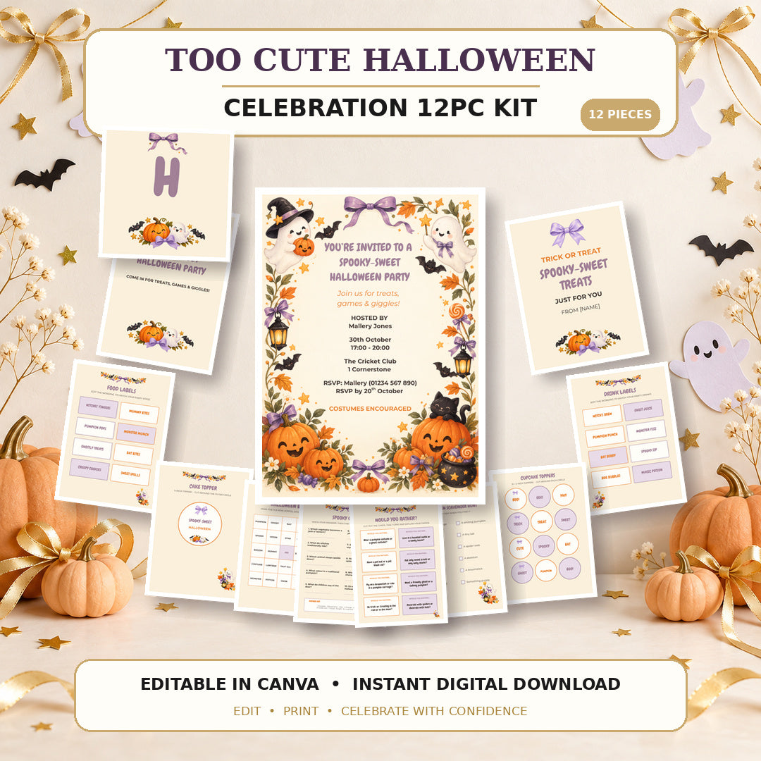 Too Cute Halloween 12-piece editable celebration kit