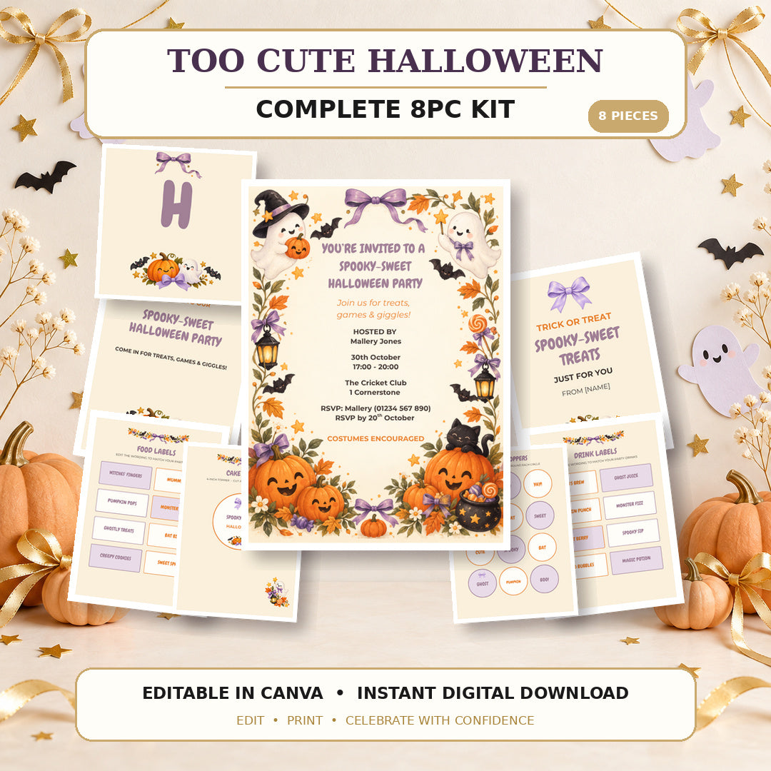 Too Cute Halloween 8-piece editable celebration kit