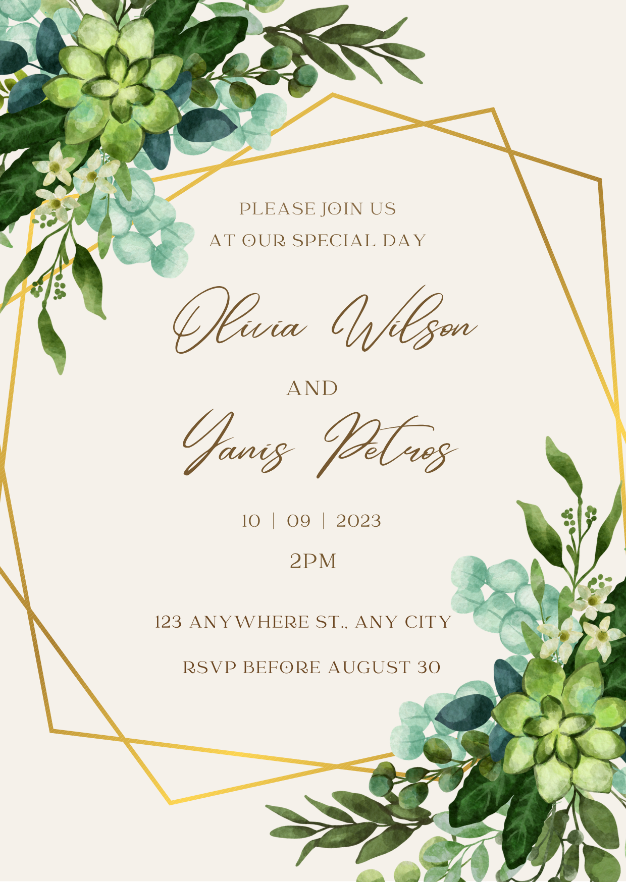 Wedding Thank You Card — Editable Canva Template | Succulent & Eucalyptus