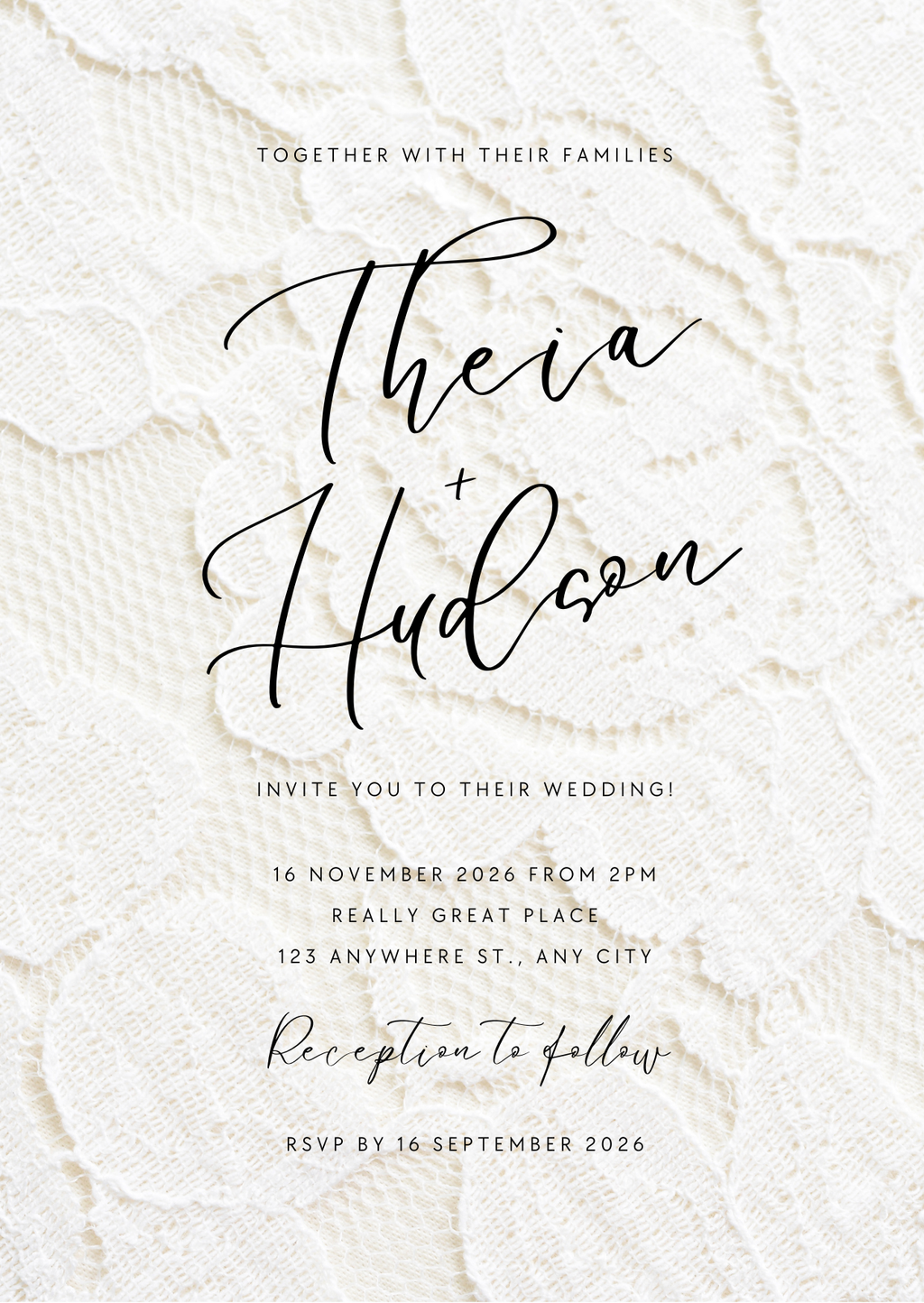 Wedding Invitation — Editable Canva Template | Lace